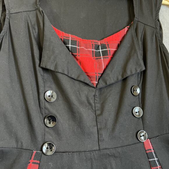 KillReal Fit Flare Dress Large Black Red Tartan Retro Pinup Punk Goth 50's Plaid - Picture 3 of 9